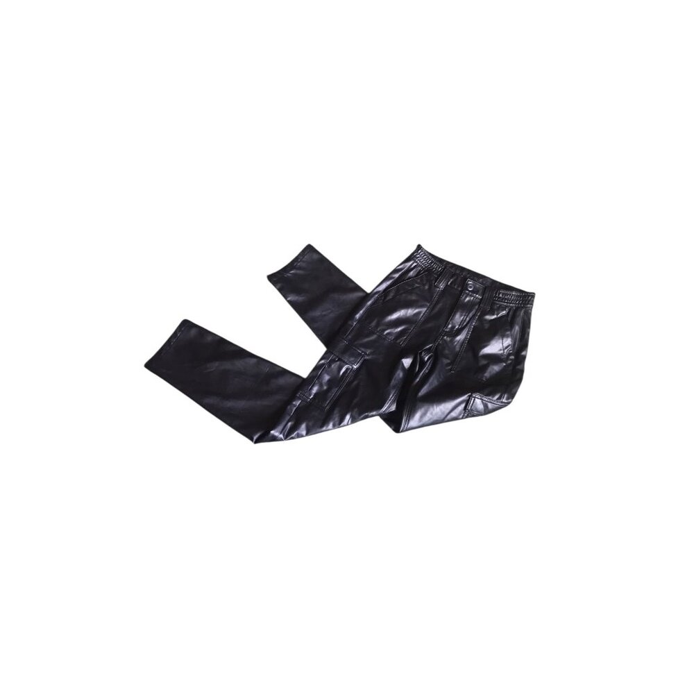 American Eagle Black Faux Leather Cargo Straight Leg Pants